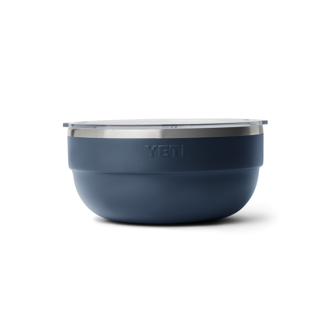 Large dark blue insulated bowl with clear lid, built for durable use in dinnerware and kitchenware collections.