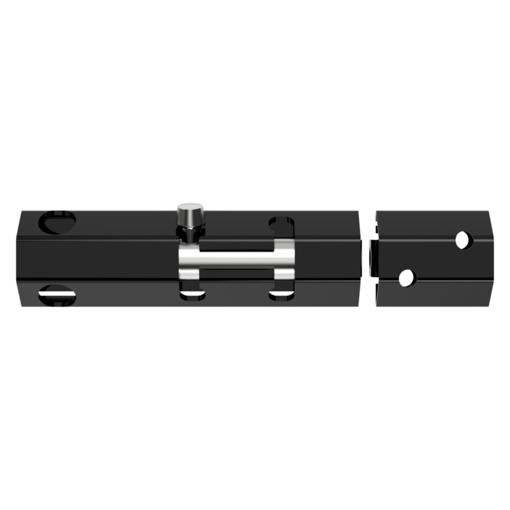 Black lockable security bolt with mounting holes for gates and doors in home improvement hardware under $50