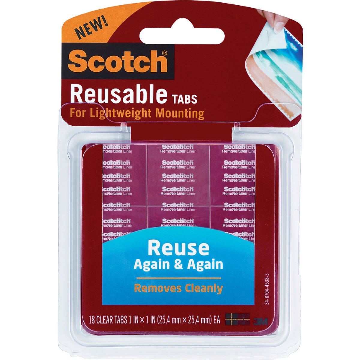 Clear 1-inch reusable mounting tabs ideal for lightweight photo and poster hanging in Hardware and Fasteners under $25 collections