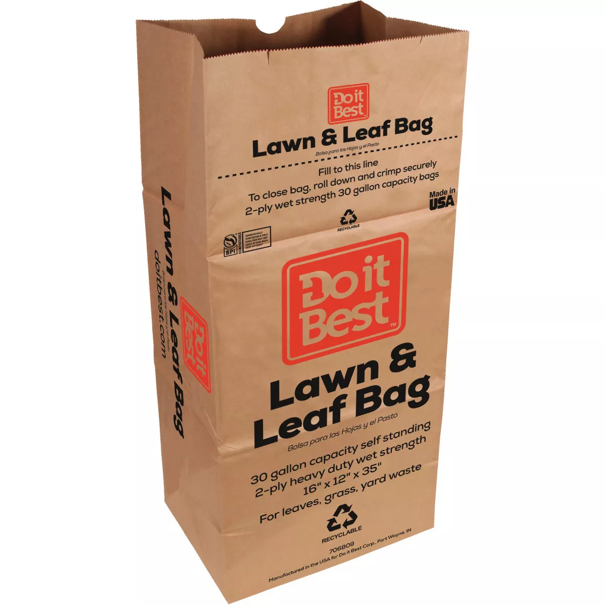 Do it Best 30 Gal. Natural Kraft Paper Yard Waste Lawn & Leaf Bag, 15-Count