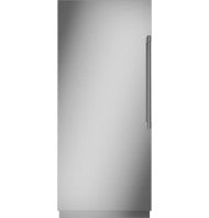 Sleek stainless steel panel-ready built-in freezer column with vertical handle from kitchen appliances collection