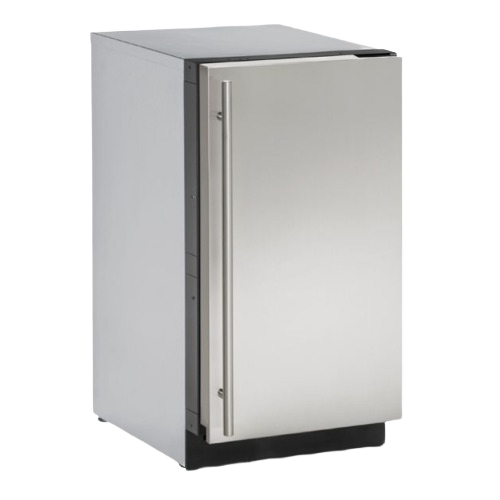 Stainless steel undercounter ice machine with pump and reversible door hinge for kitchen and appliance use