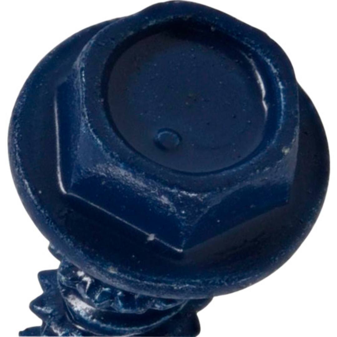 Close-up of blue hex washer-head concrete screw for secure fastening in hardware and fasteners under $50 collections