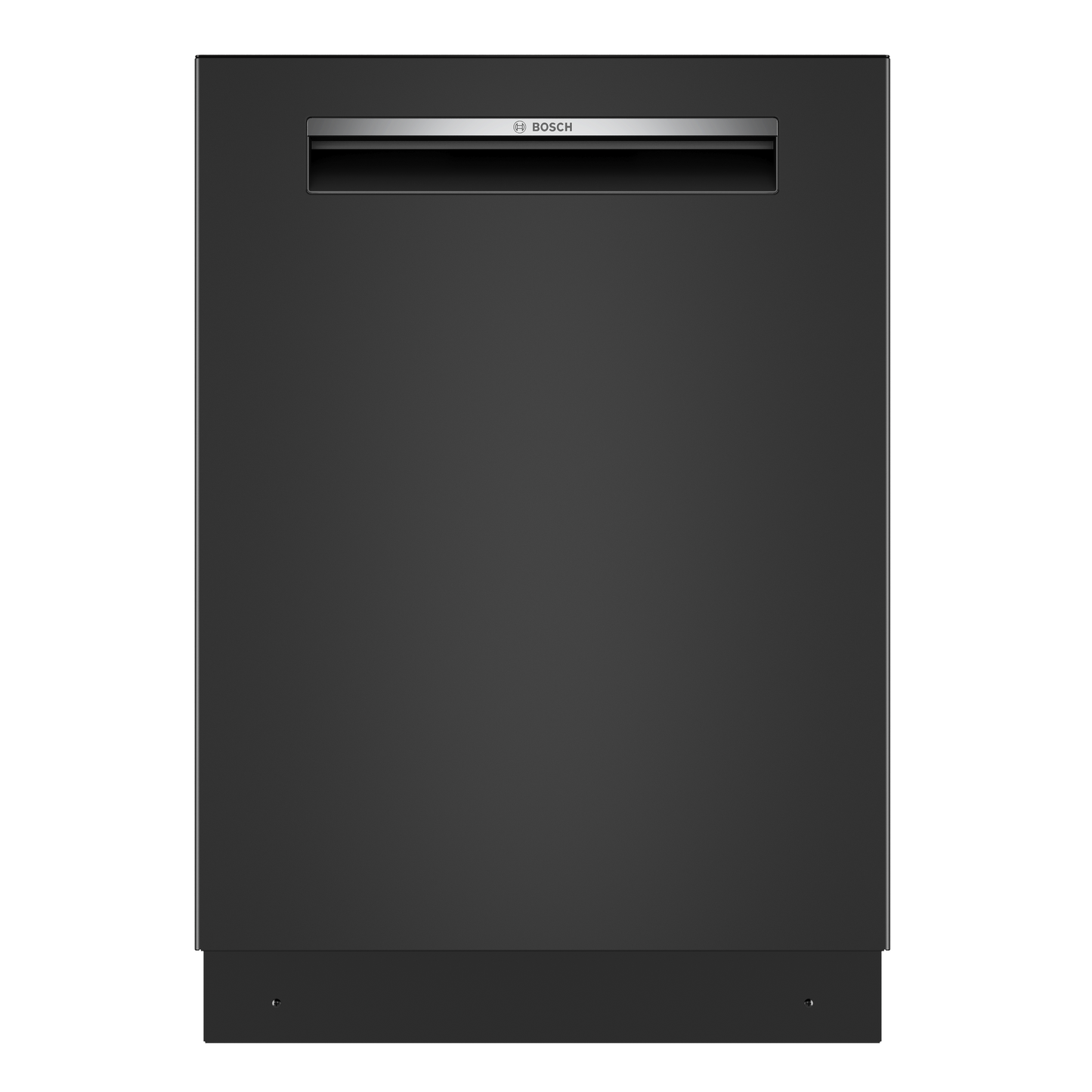 Front view of a sleek black built-under dishwasher with a horizontal handle, ideal for dishwashers, built-in dishwashers, and kitchen appliance collections.