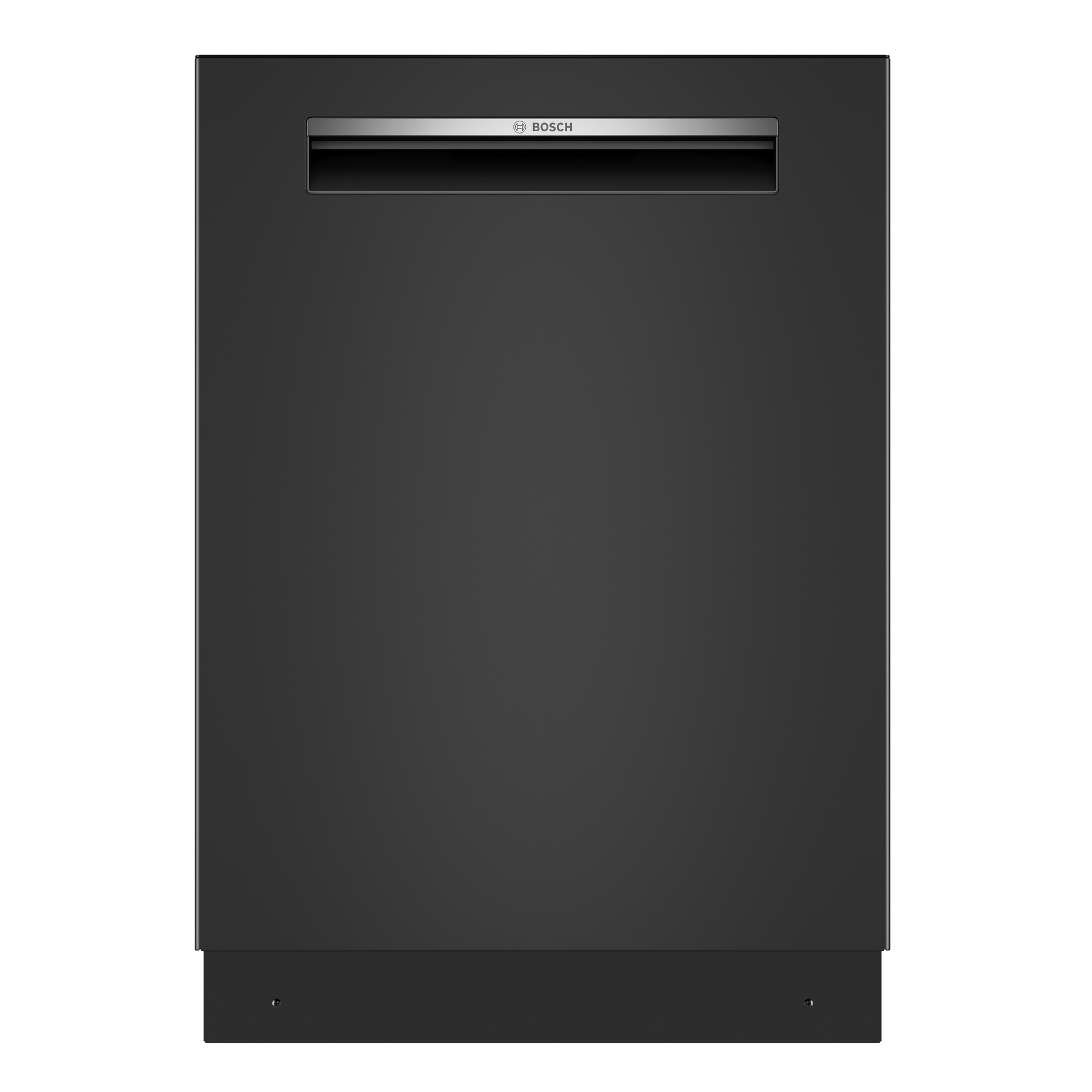 Front view of a sleek black built-under dishwasher with a horizontal handle, ideal for dishwashers, built-in dishwashers, and kitchen appliance collections.
