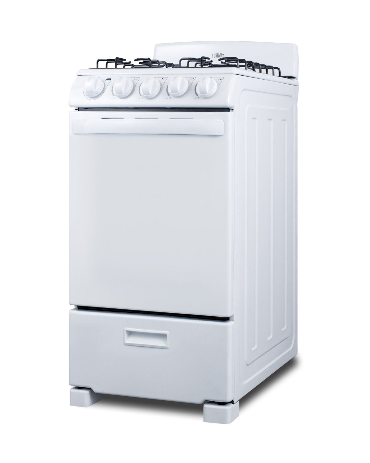 Compact white gas range with four burners and oven, designed for space-conscious kitchens in ranges collection