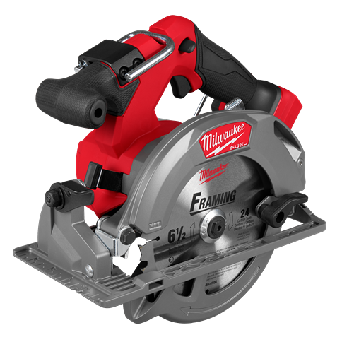 Cordless red and black 6-1/2 inch circular saw with ergonomic grip for professional framing and home improvement tasks