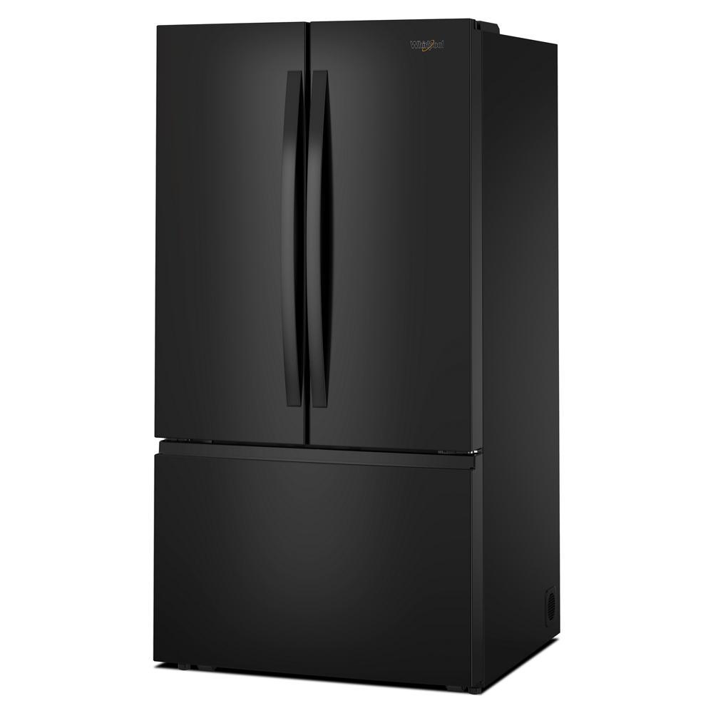 31 cu. ft. black French door refrigerator with bottom freezer, ideal for kitchen appliances and home improvement collections