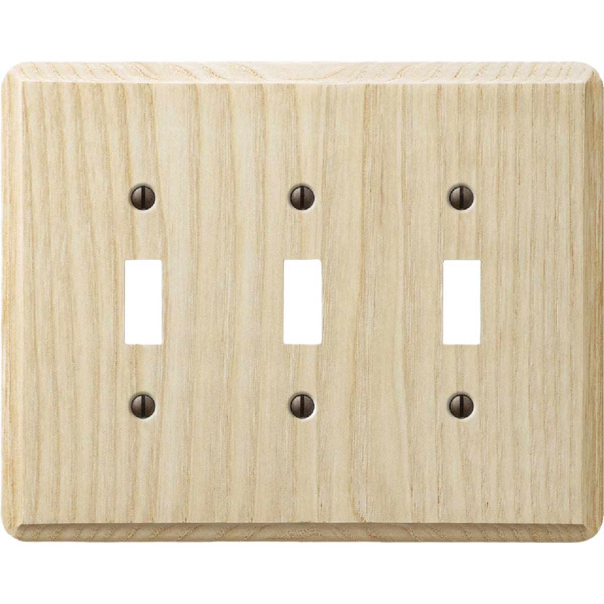 Unfinished solid ash wood 3-gang toggle switch wall plate for electrical and home improvement use