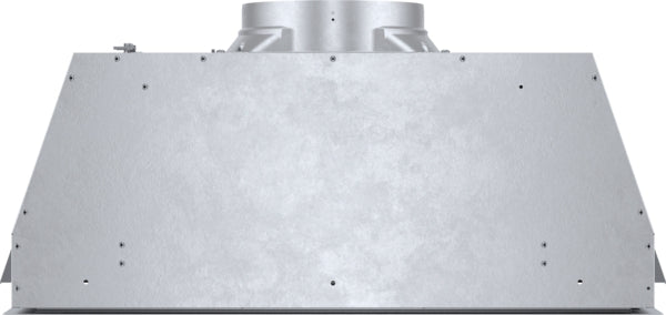 Stainless steel custom insert for range hood ventilation, designed to integrate with kitchen cabinetry and appliances collections
