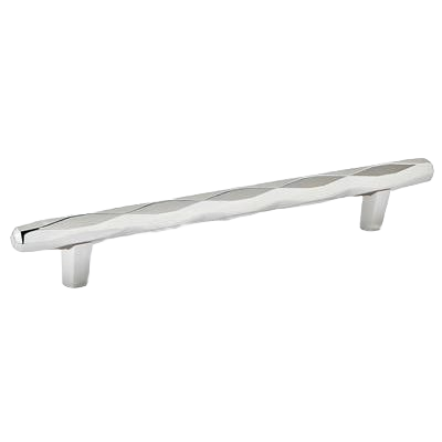 Polished nickel cabinet pull with geometric faceted design for furniture hardware and home improvement use