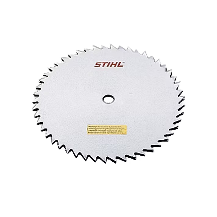 Silver circular saw blade with chisel teeth and central mounting hole for tools and home improvement tasks