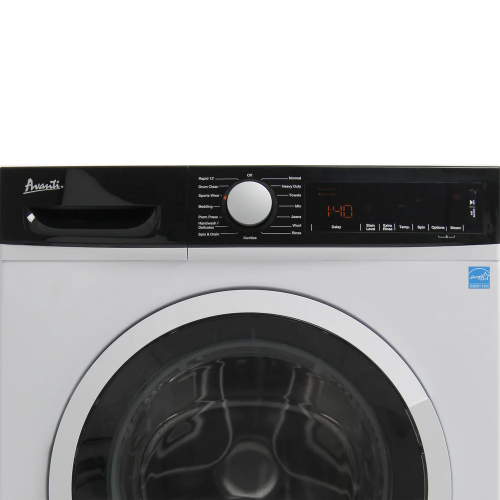 Compact white front load washer with black control panel and digital display for Front Load Washers and Appliances collections