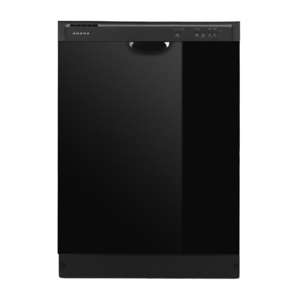 black freestanding dishwasher with digital controls and water-repellent silverware basket from kitchen appliances