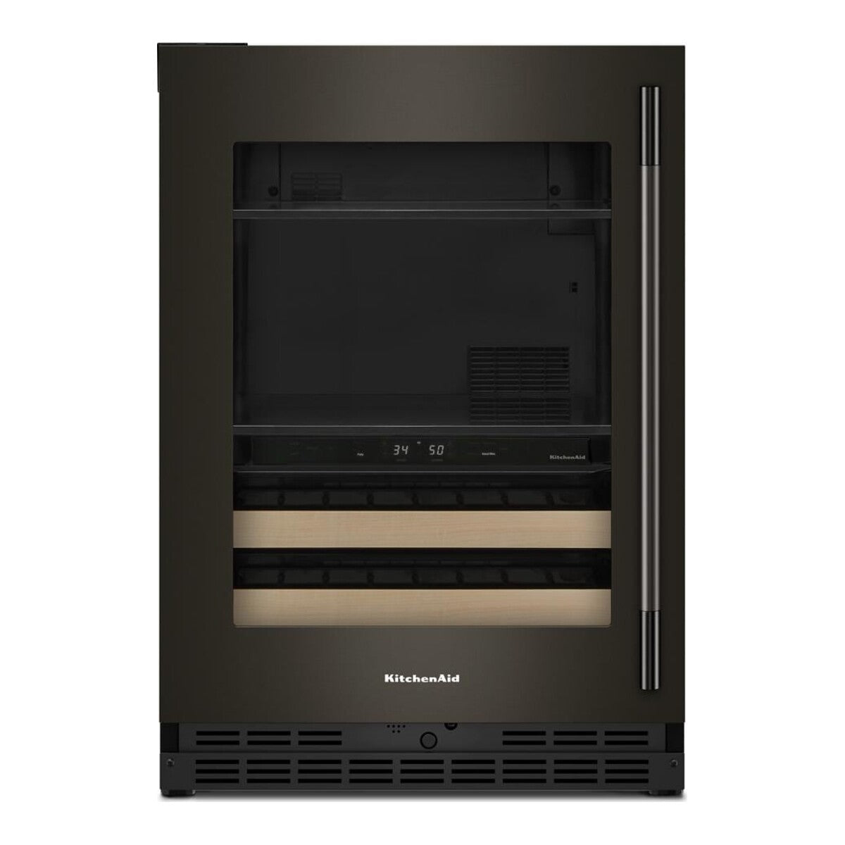 4.8 Cu. Ft. 24-Inch Beverage Center with Left Door Swing and 14-Wine Bottle Capacity with Wood-Front Racks in Black Ore