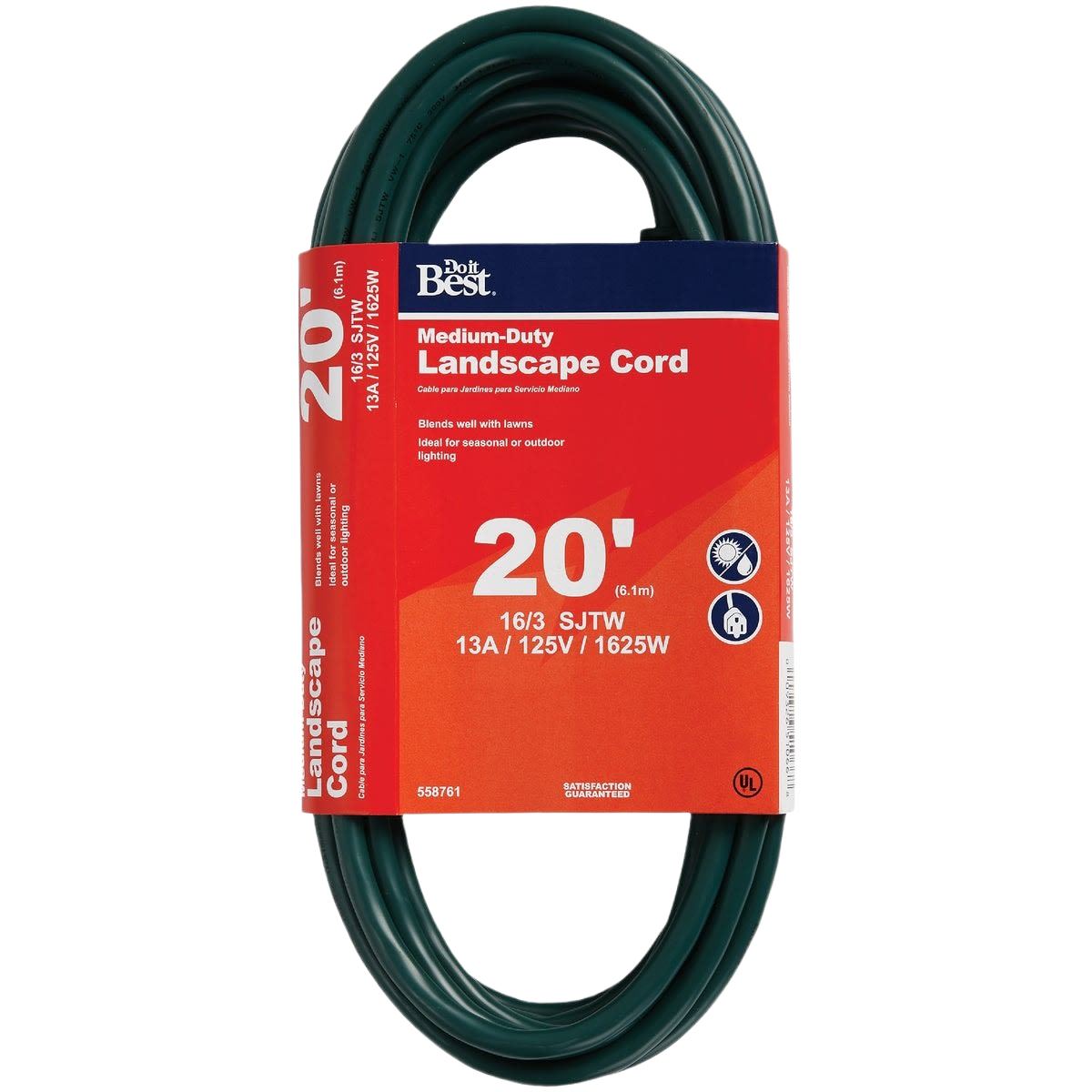 Green medium-duty 16-gauge landscape extension cord, 20 ft., for electrical and home improvement use under $50