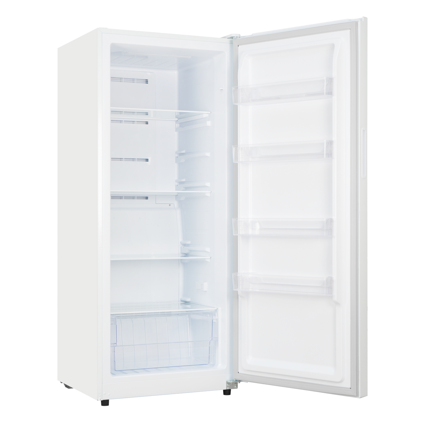 White upright convertible freezer and refrigerator with adjustable shelves, door storage compartments, and clear crisper drawer, part of Refrigerators, Kitchen & Kitchenware, All Products, and Appliances collections at Hartville Hardware.