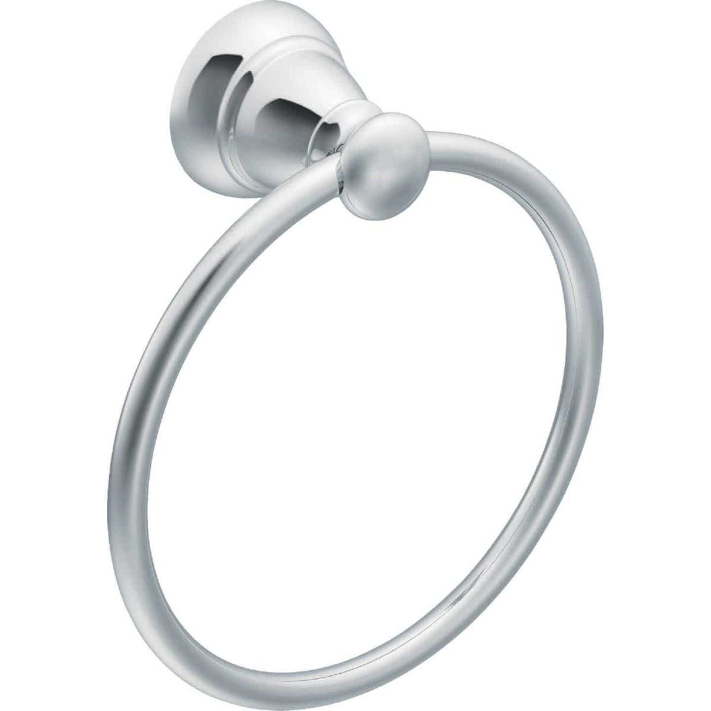 Chrome finish circular towel ring with wall mount bracket for bathroom organization and home improvement use