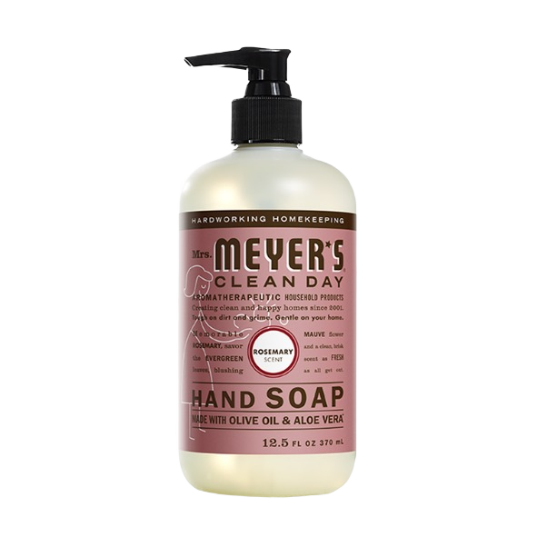 Liquid hand soap with rosemary scent, made with olive oil and aloe vera, part of Hand Soaps & Sanitizers collection under $50.