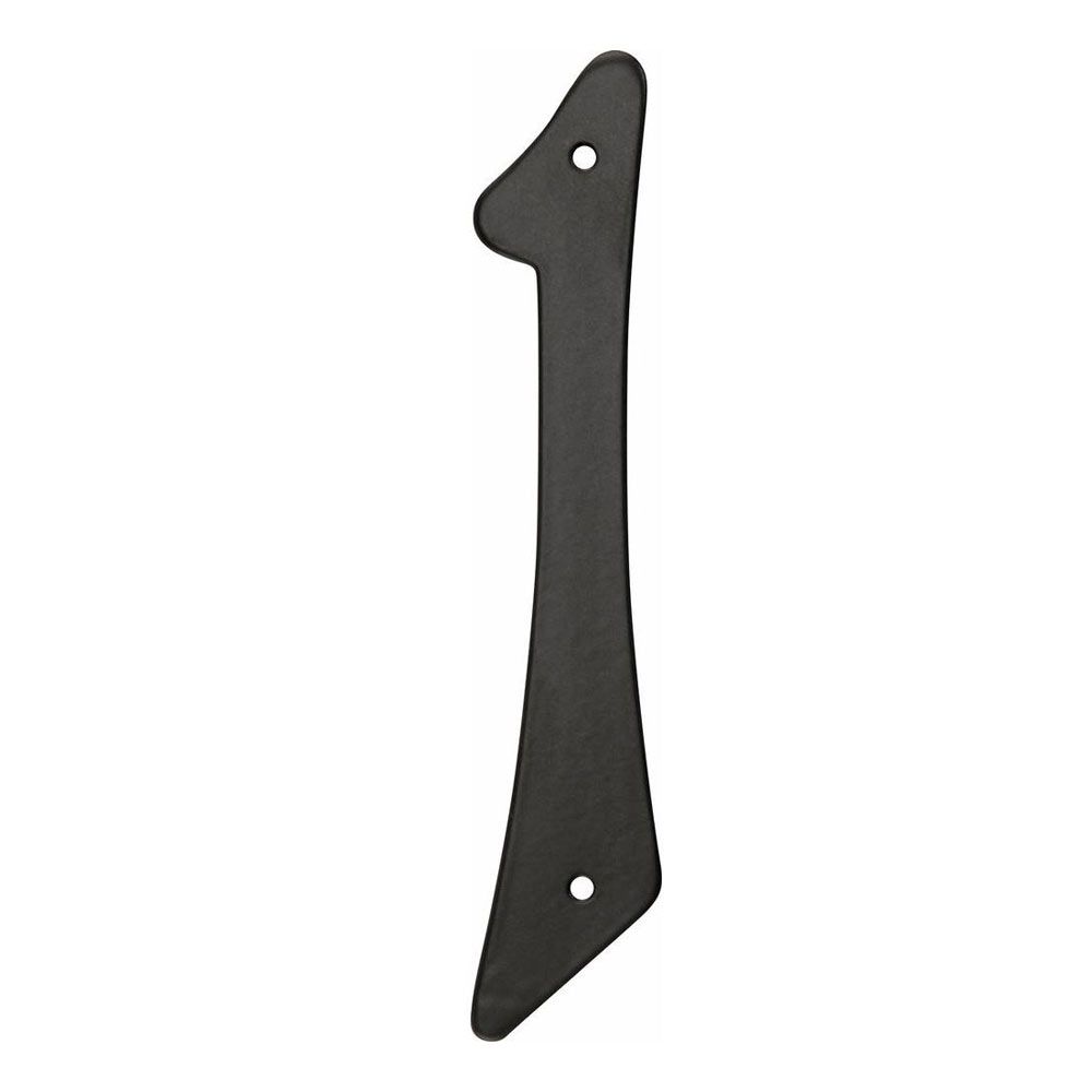 Black metal nail-on house number one with pre-drilled holes for easy installation in home improvement projects