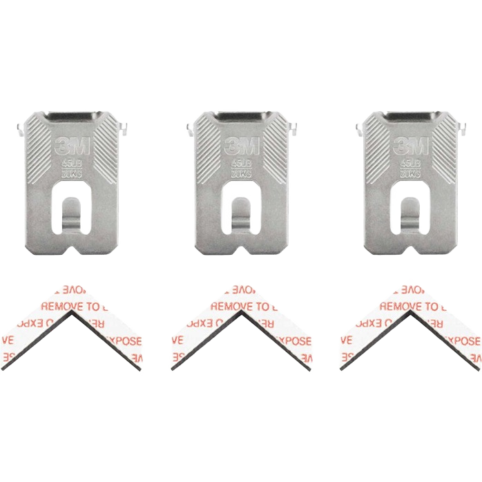 Three metal 3M claw hooks with adhesive spot markers for hanging up to 45 pounds in home improvement projects