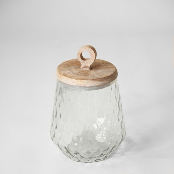 Clear textured glass canister with natural wood lid for kitchenware and storage organization under $50 collection