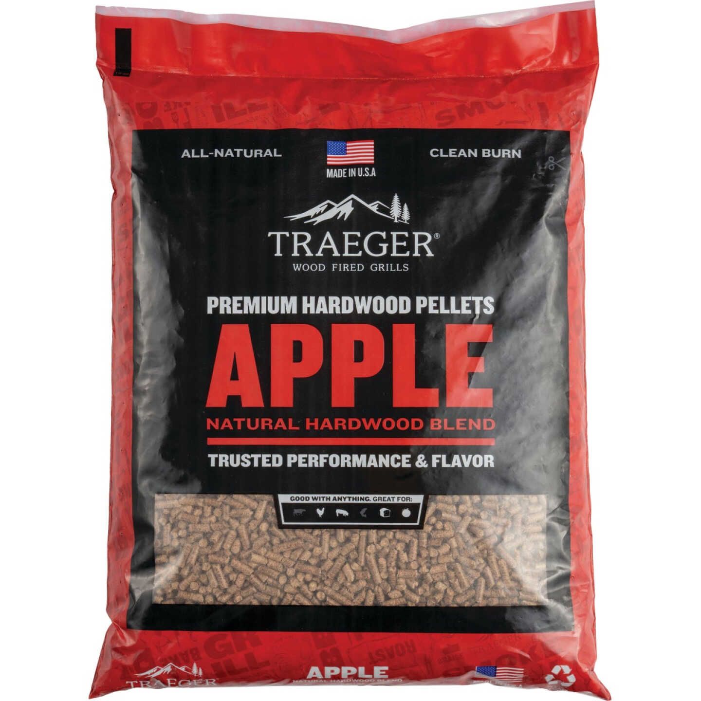 20 lb bag of Traeger apple hardwood pellets for grilling with natural blend and clean burn in outdoor living collections