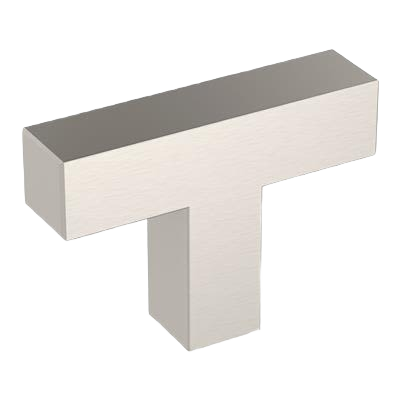 Satin nickel T-shaped cabinet knob with modern design for home improvement and hardware projects