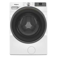 Front load washer in white with large black door, digital controls, and FreshFlow vent system for laundry freshness.