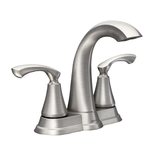 Brushed nickel two-handle high arc bathroom faucet for plumbing and home improvement projects