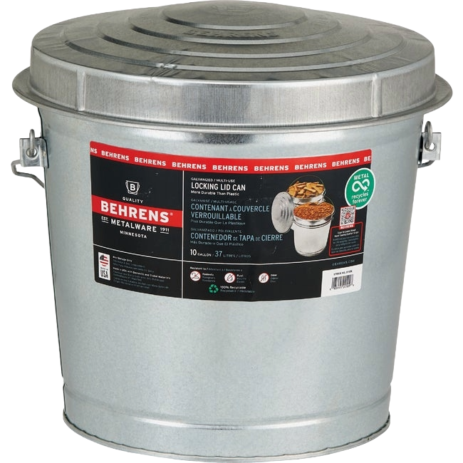 Behrens 10 Gal. Galvanized Locking Lid Trash Can with Lid