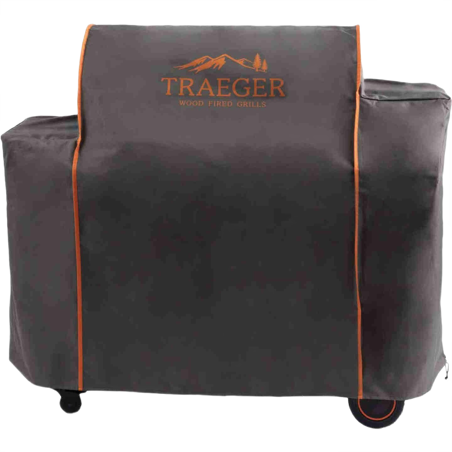 Durable dark gray cover with orange trim designed to protect a 58-inch outdoor grill from weather and debris
