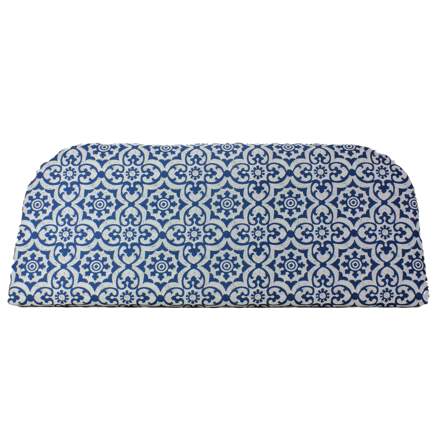 Blue and white patterned casual cushion for outdoor bench, suitable for patio furniture and outdoor living spaces under $100 collections