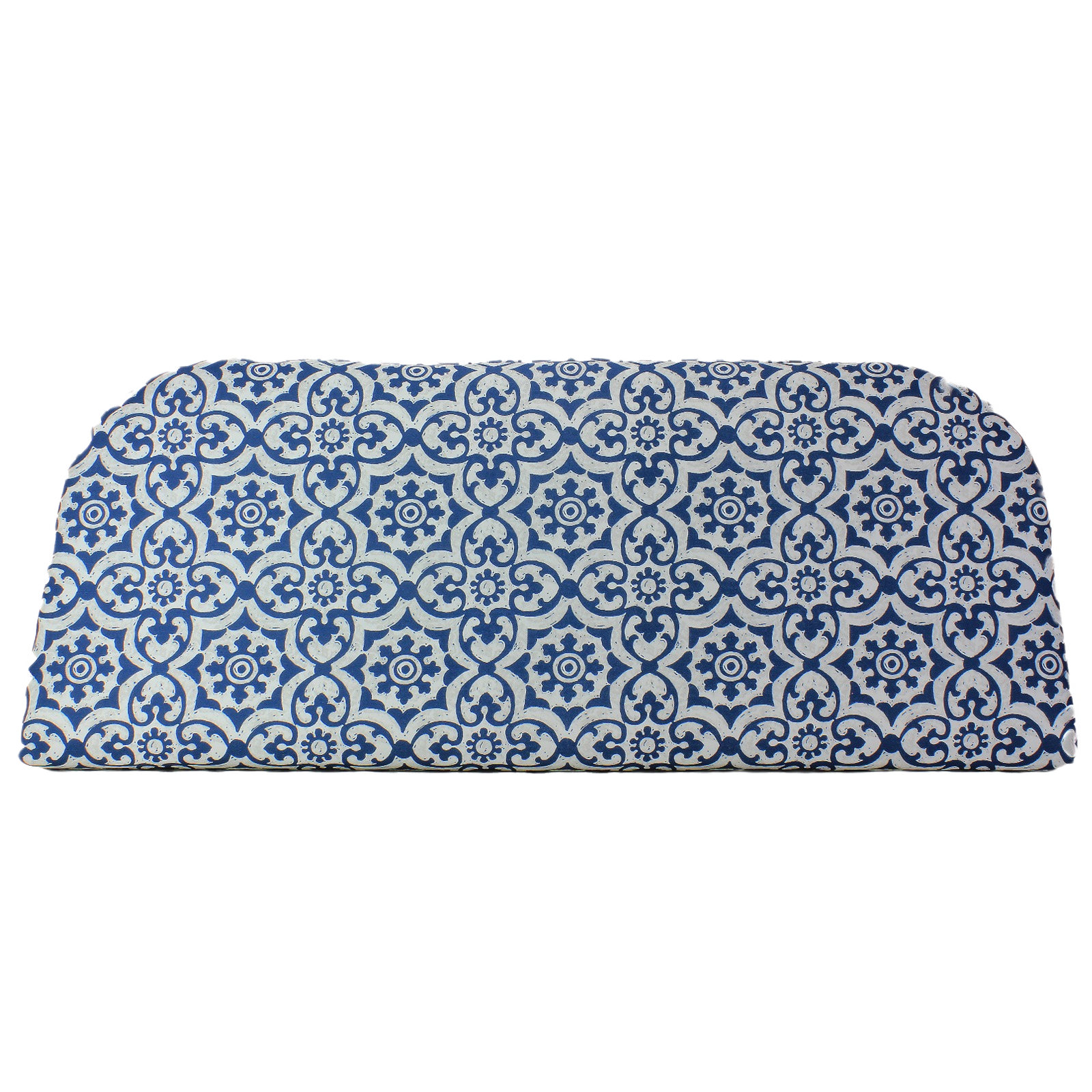 Blue and white patterned casual cushion for outdoor bench, suitable for patio furniture and outdoor living spaces under $100 collections
