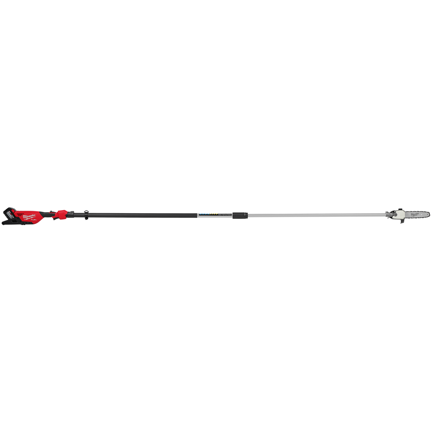 Red and black Milwaukee M18 telescoping pole saw with POWERSTATE brushless motor for outdoor power tools and home improvement