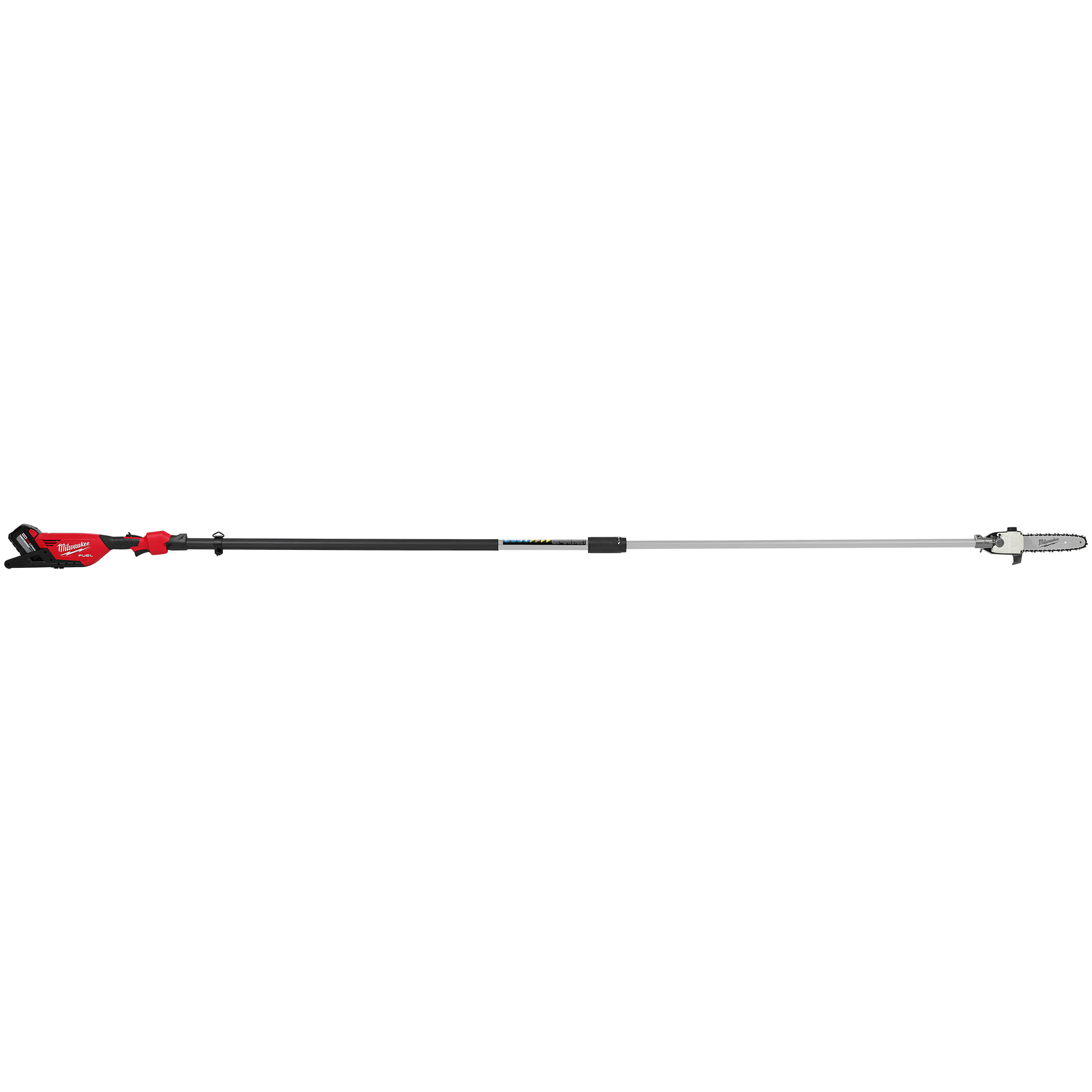 Red and black Milwaukee M18 telescoping pole saw with POWERSTATE brushless motor for outdoor power tools and home improvement