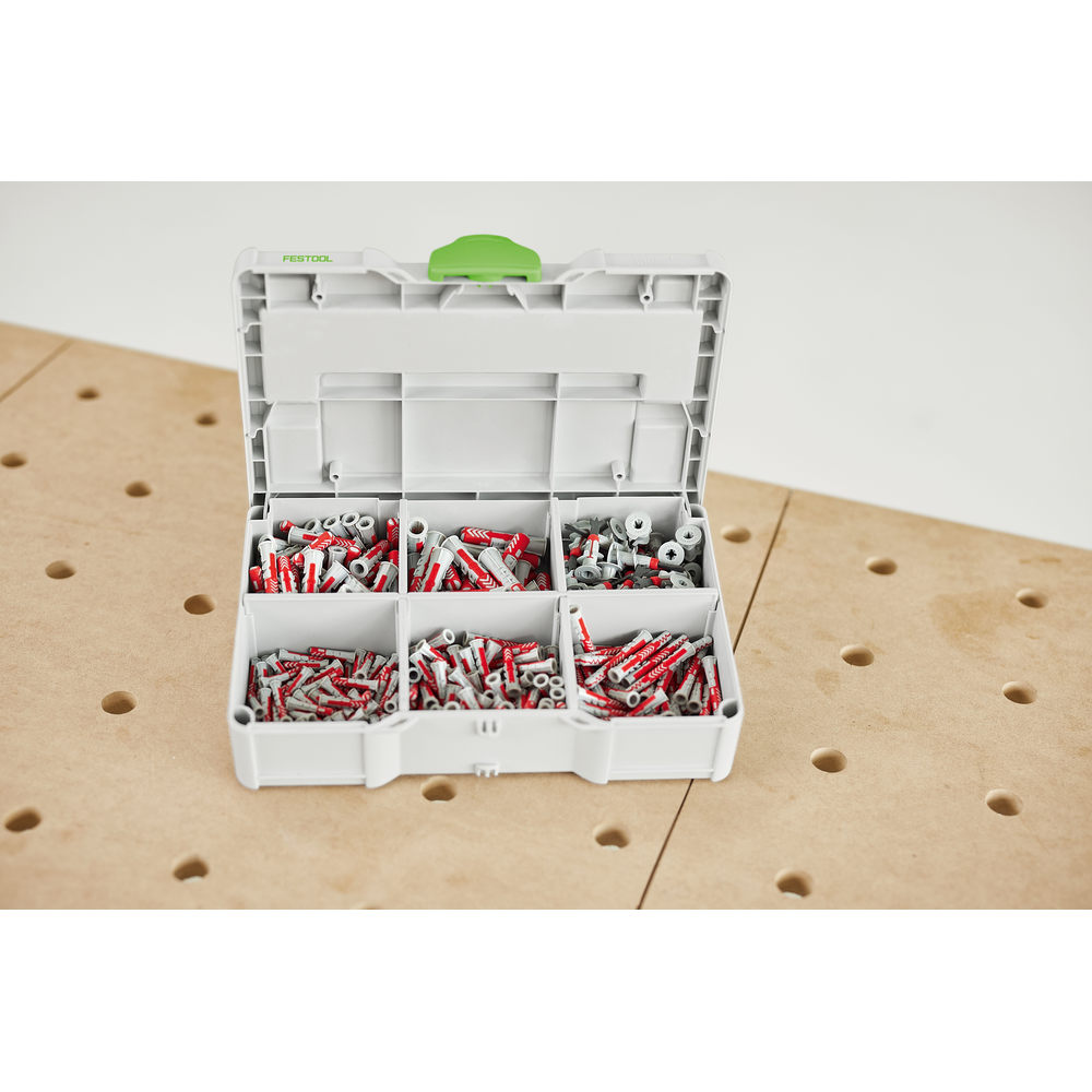 Compact organizer case filled with assorted hollow wall anchors for home improvement and power tool accessories collections
