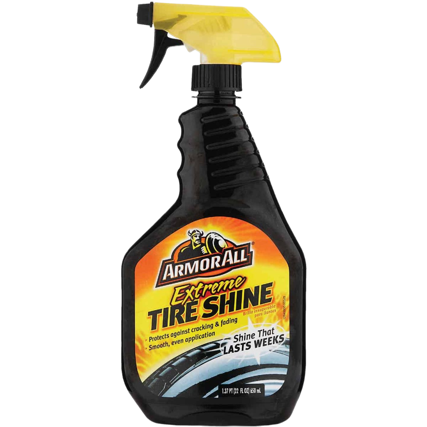 Black trigger spray bottle with yellow nozzle and bright label for automotive tire shine protectant under $50 collection