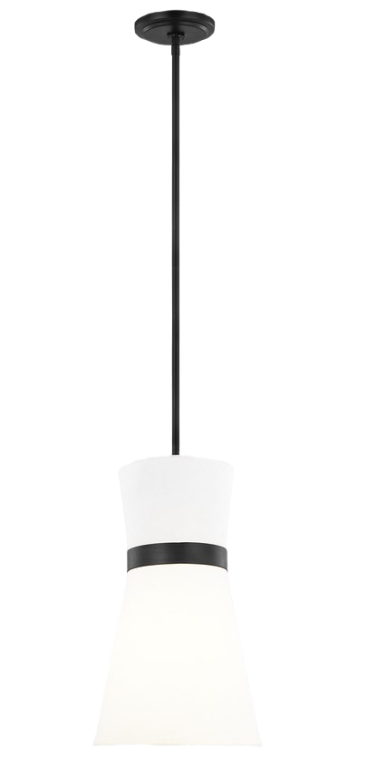 Midnight black pendant light with white linen fabric shade for bathroom and ceiling lighting fixtures collections