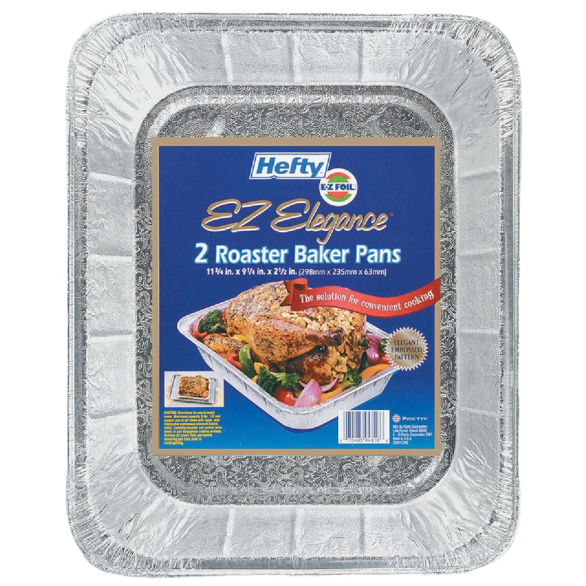 Set of two textured aluminum foil roaster pans with embossed sides, designed for convenient cooking and baking use