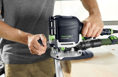 Festool black table widener attached to a router providing stability for woodworking tool projects under $100 collection