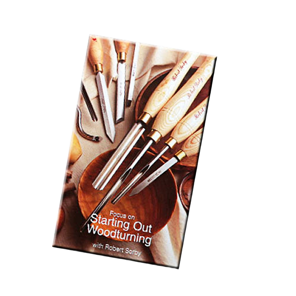 Woodturning DVD cover featuring various woodturning tools with wooden handles in woodworking tools collection