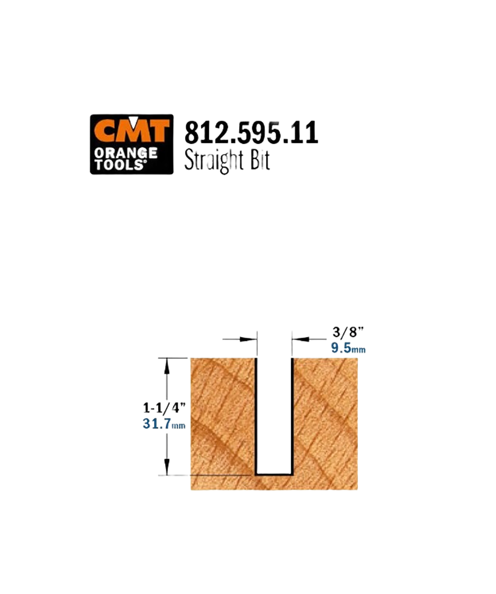 CMT Orange Tools 3/8" Straight Bits, Long Series, 1/2" Shank