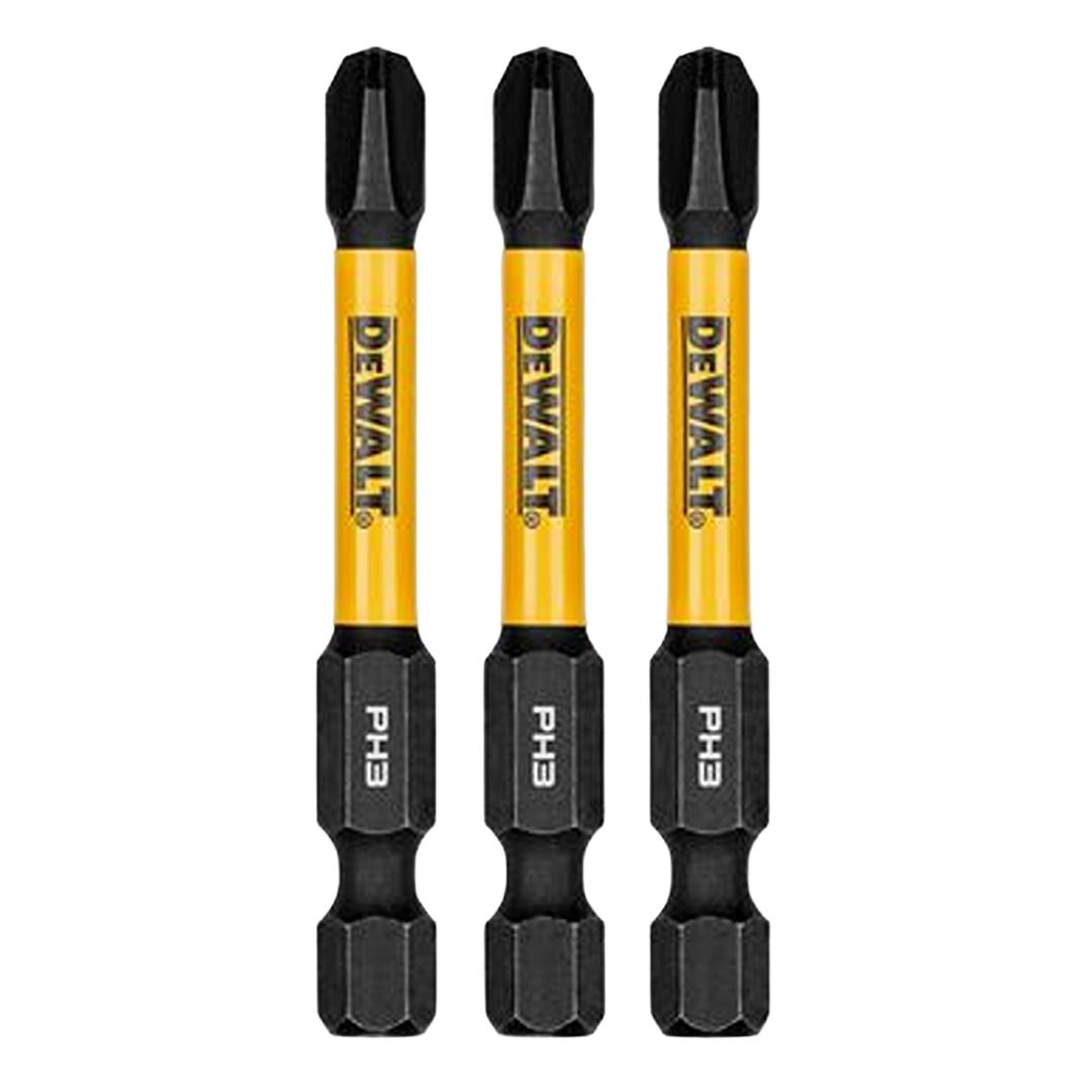 Set of three DEWALT Flextorq Phillips #3 drill bits in yellow and black for power tool accessories under $50 collection