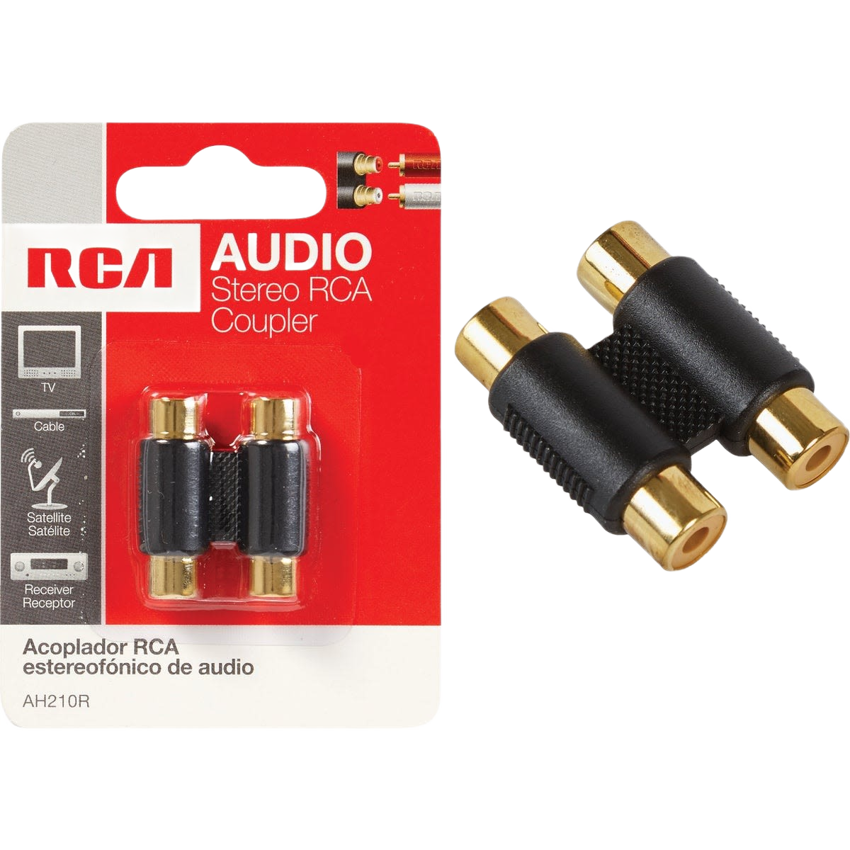Pair of gold-plated RCA jacks in black casing for audio connections in Electrical and Home Improvement under $50 collections