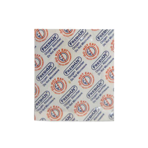 Single oxygen absorber packet labeled for kitchenware use, designed to keep food fresh and moisture-free.
