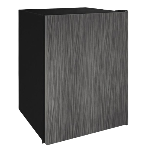Compact undercounter refrigerator with reversible textured door panel in kitchen and appliance collections
