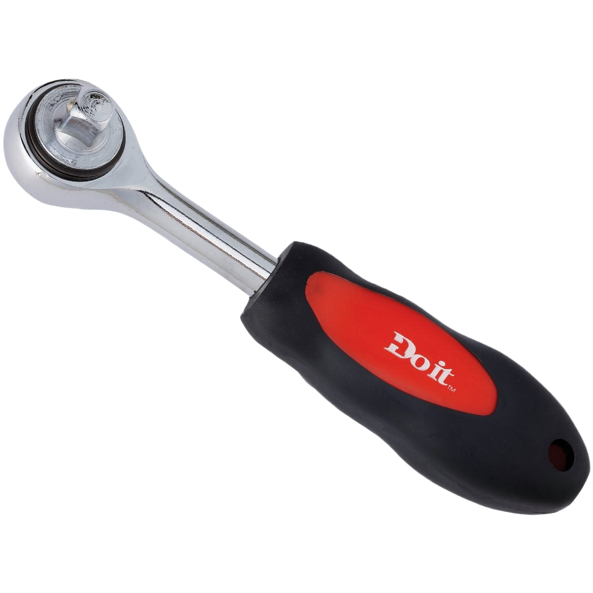 Compact mini ratchet with ergonomic black and red handle for precision tightening in home improvement tasks