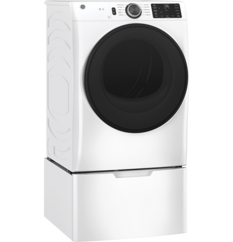 White smart electric dryer with large black front door and digital control panel in washers and dryers collection