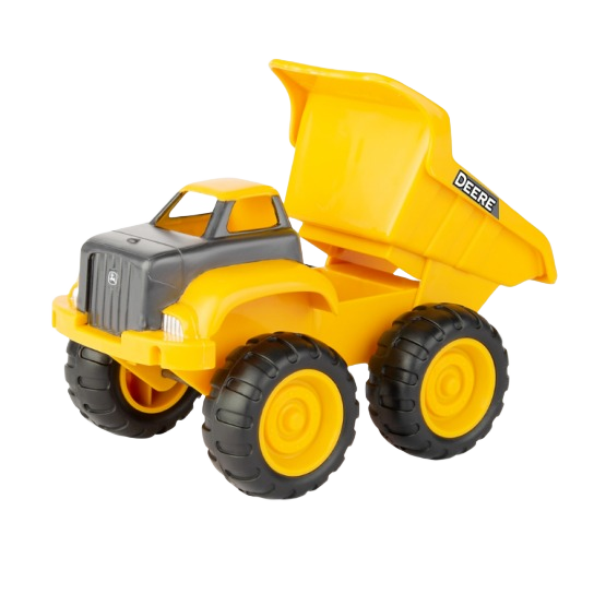 Yellow toy dump truck with black wheels and Deere branding in Vehicles & Remote Controlled Toys and Toys & Games collections under $50